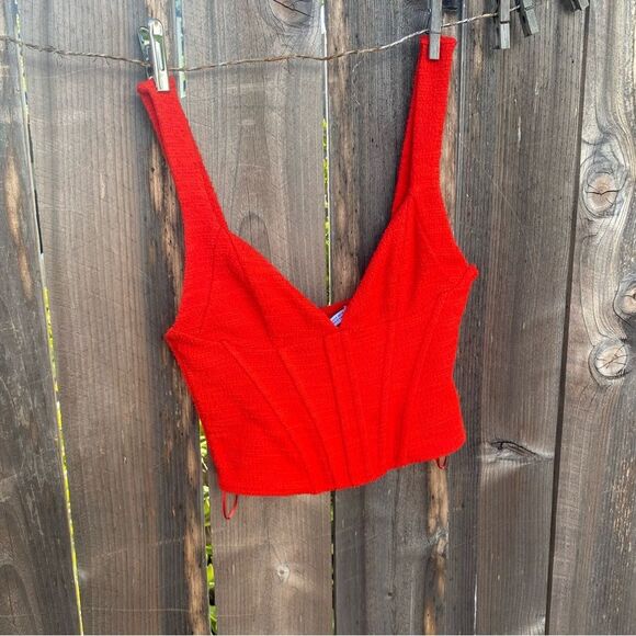 ZARA TEXTURED CORSET TOP Red size small - Picture 5 of 10